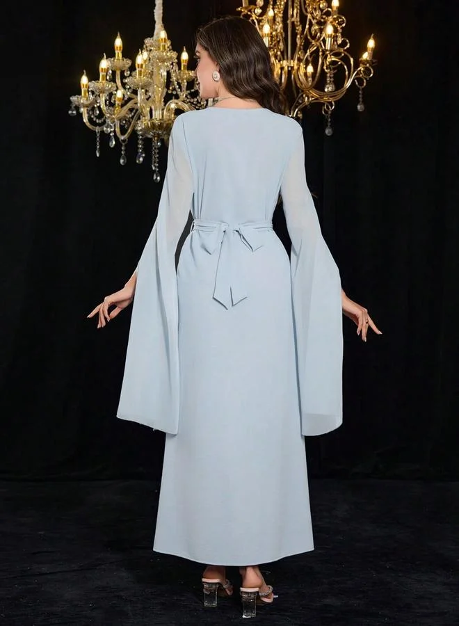 تايك تو فستان ماكسي نسائي مطرز بنقشة زهور بلون أزرق